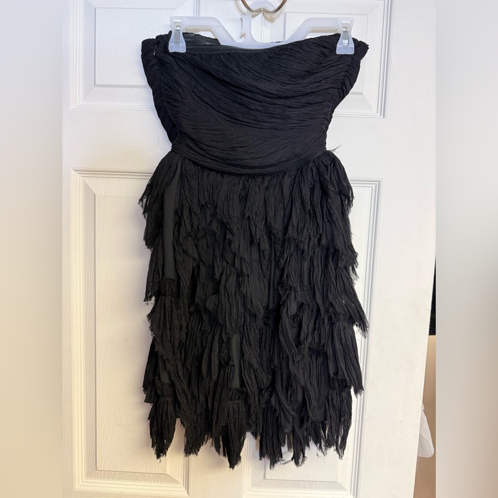 Elizabeth and James Silk Chiffon Black Strapless Foliage Dress Size 2 Cocktail - Picture 11 of 15